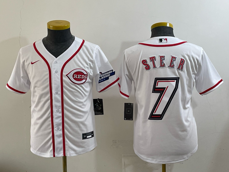 Women Cincinnati Reds #7 Steer white Nike MLB 2025 Jersey 002